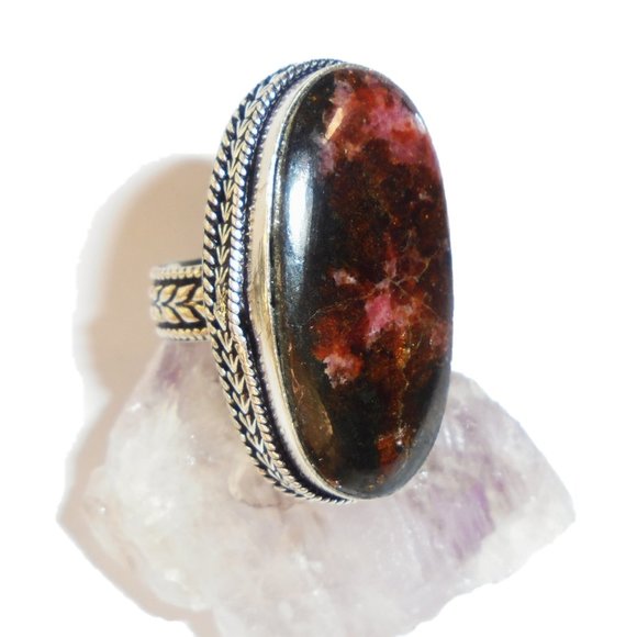 Rhodonite Ring 925 Silver size 8 natural gemstone jewelry - Picture 3 of 7